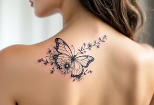 Small Butterfly and flowers tattoo idea