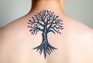 mystical tree of life with cosmic roots and celestial branches tattoo idea