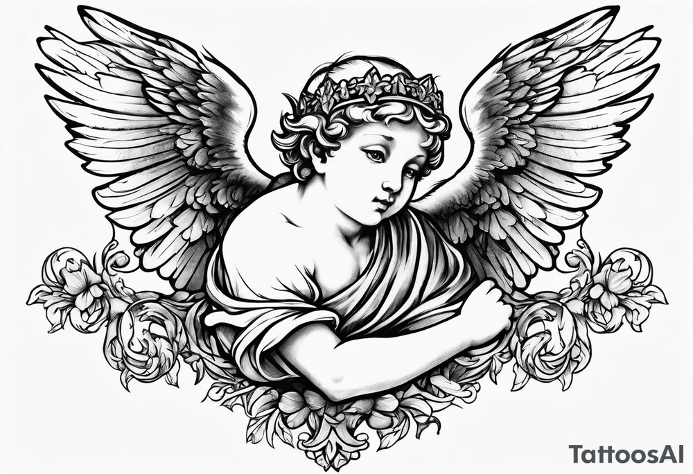 renaissance style cherub flying tattoo idea