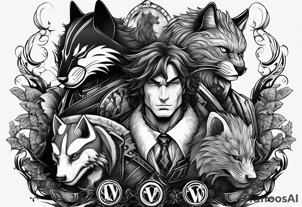 a super hero team which is combination of animals.
One is Badger/Wolverine One is Bull One is Wolf One is Axolotl One is Canary One is Lizard One is Cat tattoo idea