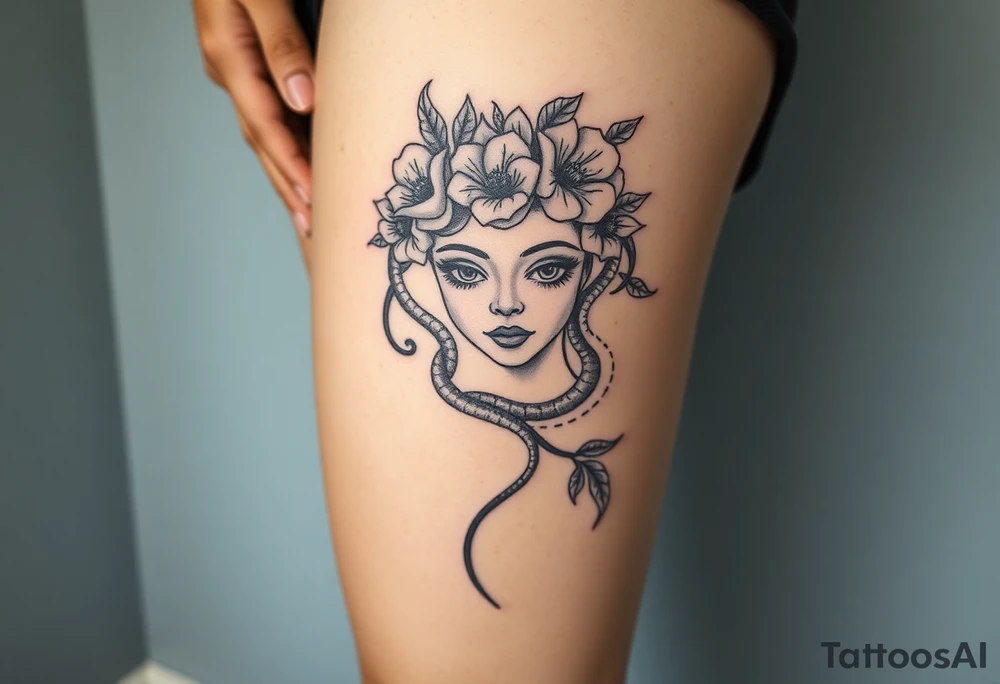 Medusa  head flowers tattoo idea