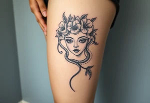 Medusa  head flowers tattoo idea
