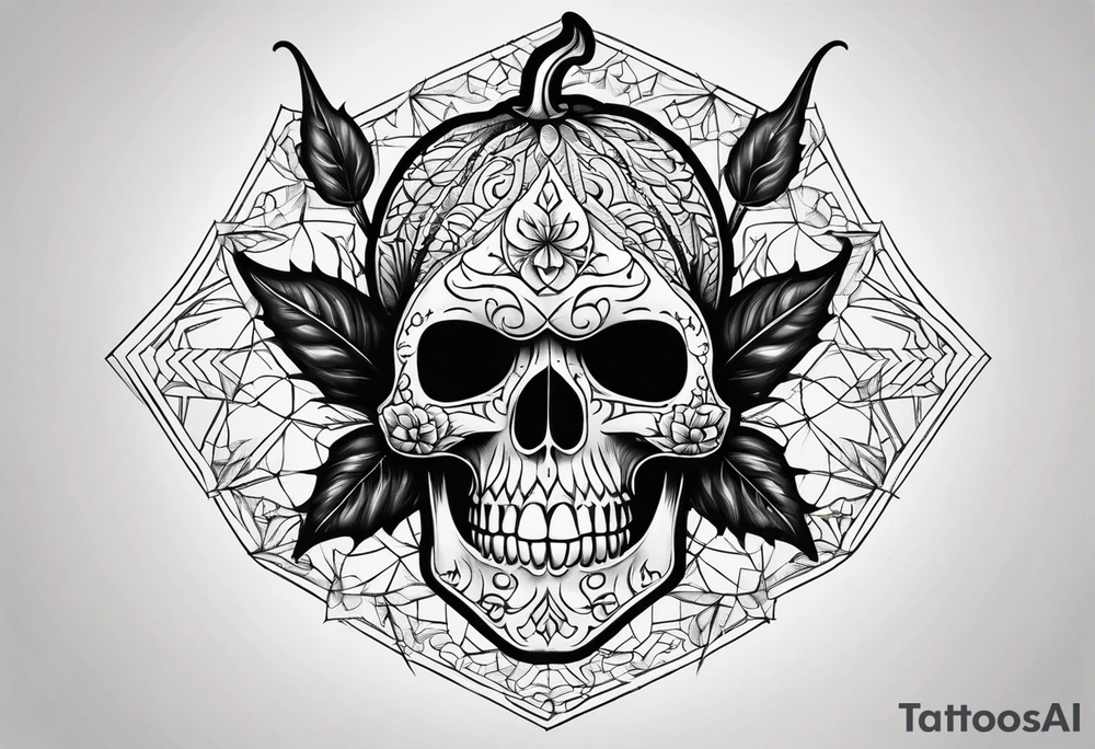 A chilli pepper with a skull fused onto it and facing one of the sides. tattoo idea