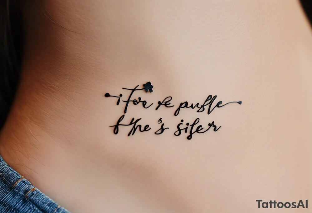 Puzzle Piece: A fine, clean outline with no shading, keeping the design light and elegant. Two pieces connected. 
Handwritten Text: inside the puzzle piece, your sister’s words “to my favorite sister,” carefully preserving the integrity of her handwriting.
This will create a balanced, meaningful design that's simple yet full of emotion—perfect for a small ankle tattoo. tattoo idea