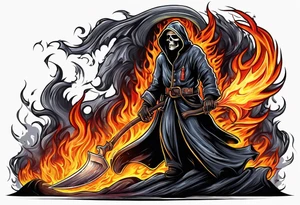 Flames grim reaper firefighter tattoo idea