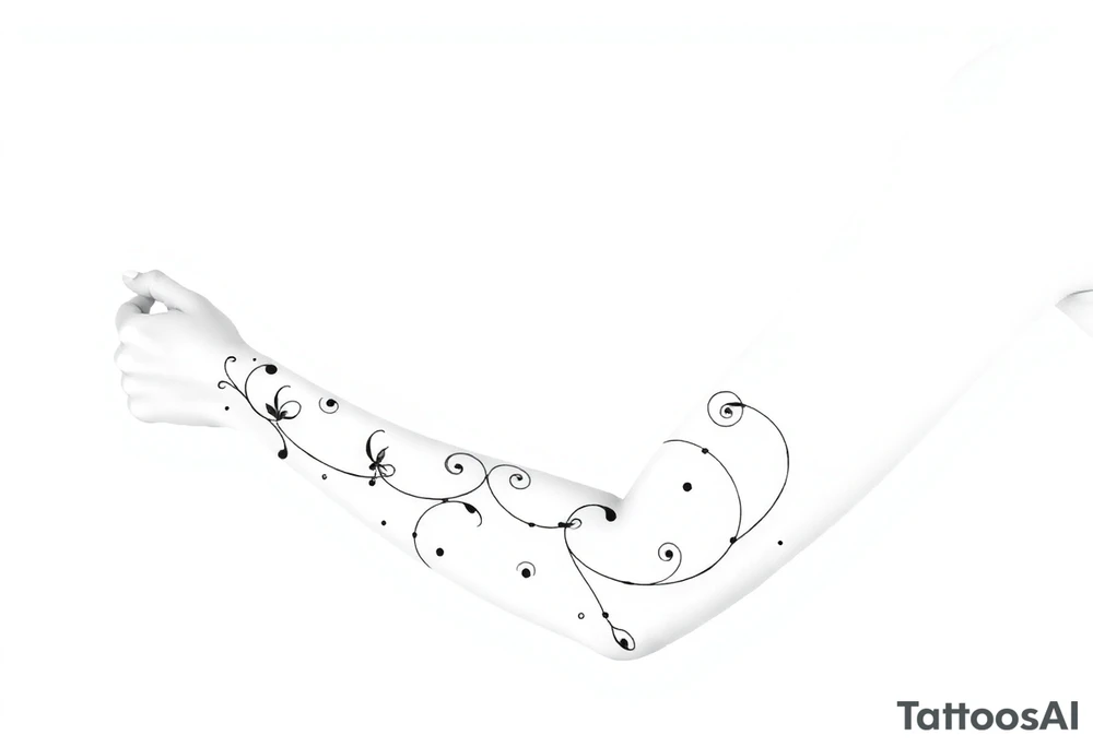 Swirly, filigree, vintage flourish style morning glory vine tattoo idea