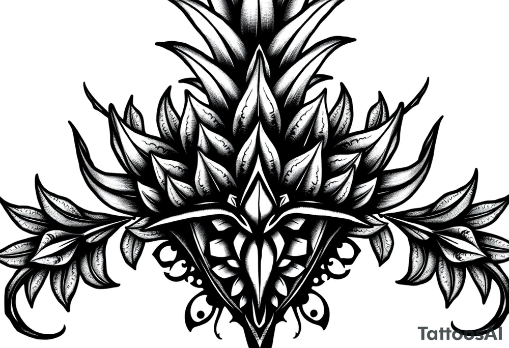 Bushy crown pineapple vagina, design to go over vagina , erotic vagina area design, anus to be at the bottom tattoo idea