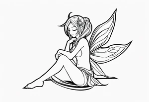 No color fairy with a tail inspired by the logo of the show called Fairy Tail in a fetal position leaning in tattoo idea