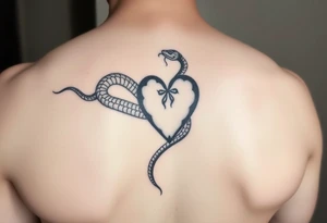 Can you give an example of a snake tattoo that wraps around the elbow and ends on the forearm on the ulnar side? With the words jealous, shame, and black heart subtly incorporated. tattoo idea