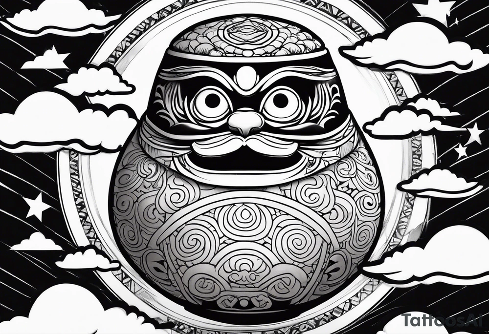 daruma doll with clouds tattoo idea