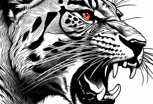 Slight side angle of Facial of an angry panther with red-orange eyes tattoo idea