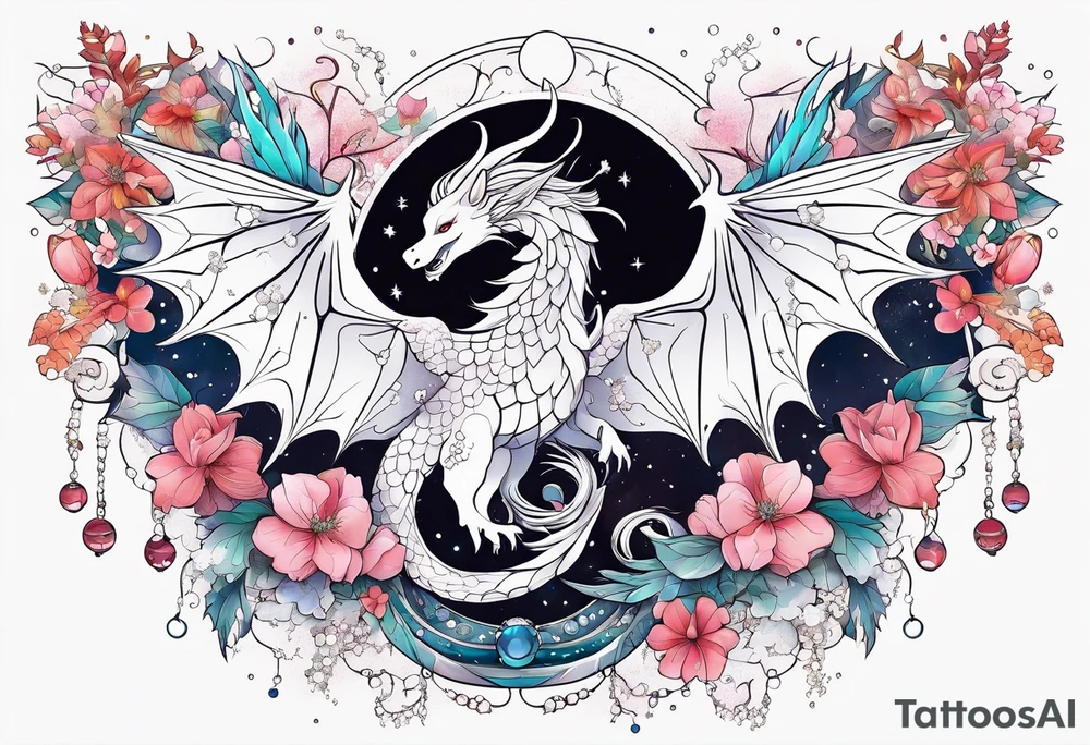 Constellation, wing , snow , cross , dragon female japan kawaii , flower tattoo idea