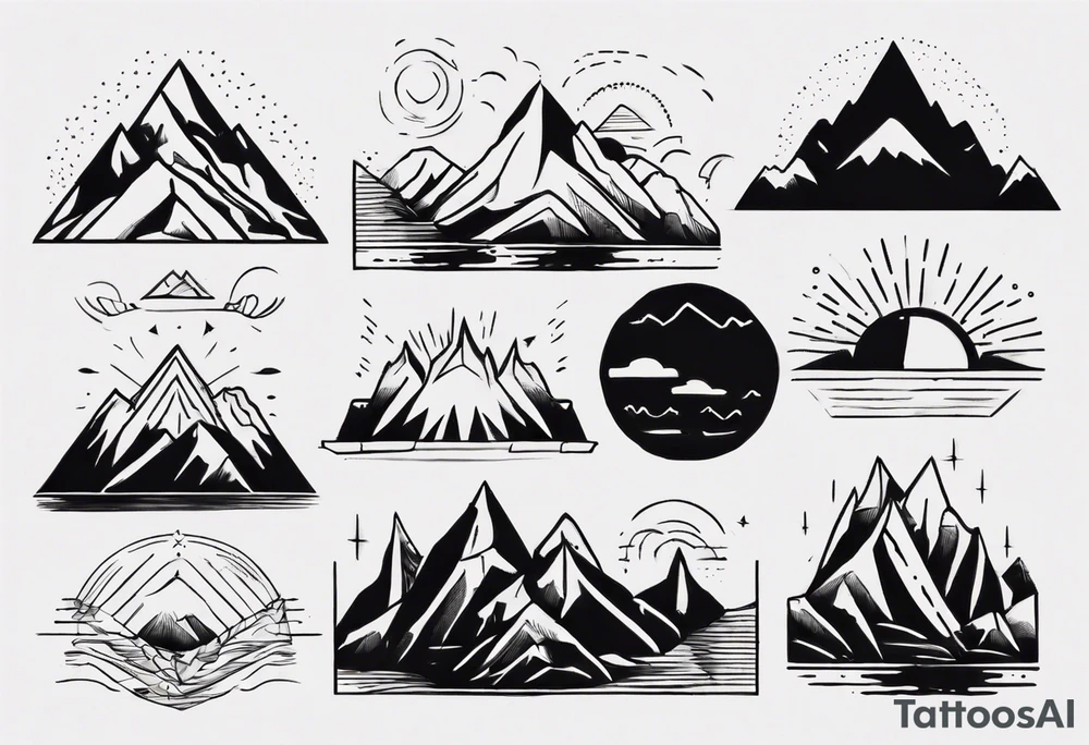 line art mountains tattoo idea