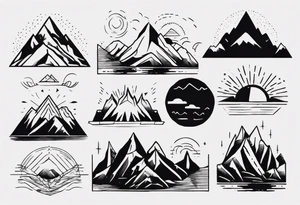 line art mountains tattoo idea