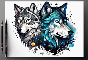 Constellation, two animal wolf tattoo idea