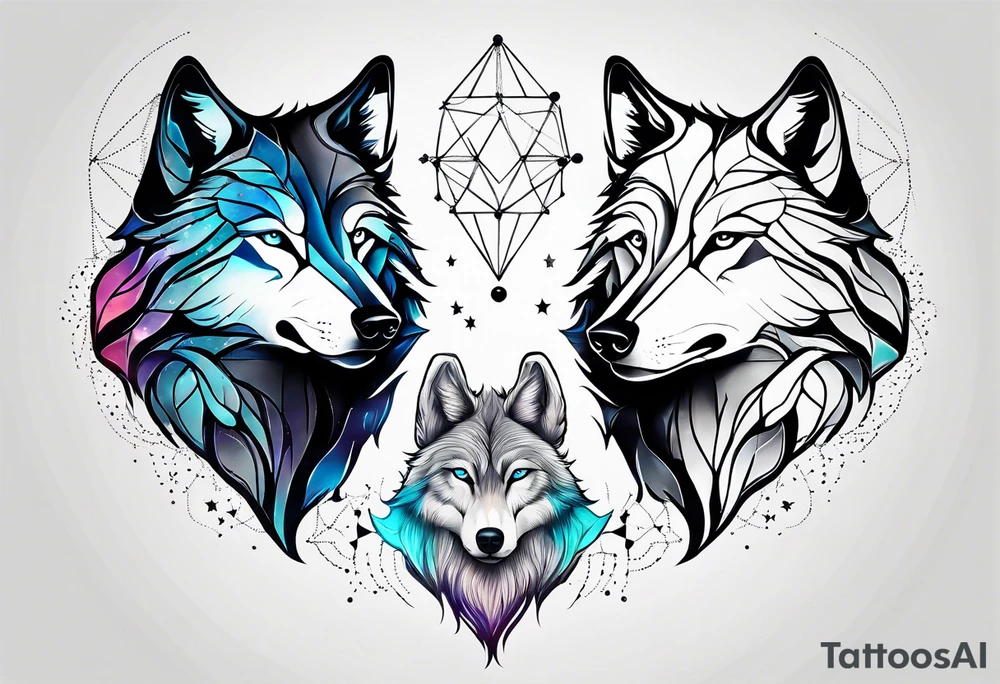 Constellation, two animal wolf, géométric tattoo idea