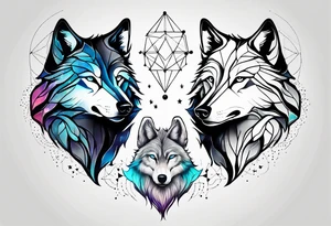 Constellation, two animal wolf, géométric tattoo idea