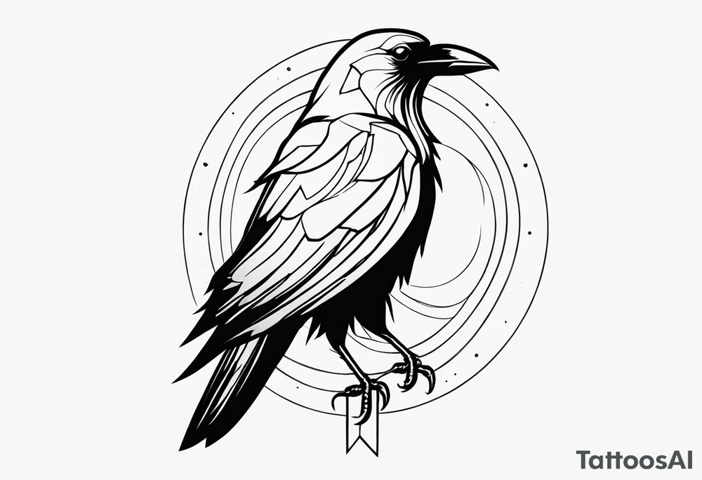 outline of a tall Raven tattoo idea