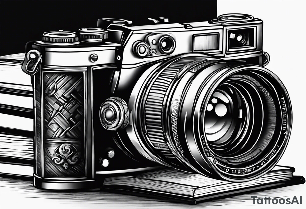 Camera on a stack of books tattoo idea