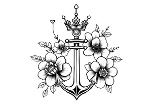 detailed beautiful gothic boho flowers with gorgeous crown and anchor tattoo idea
