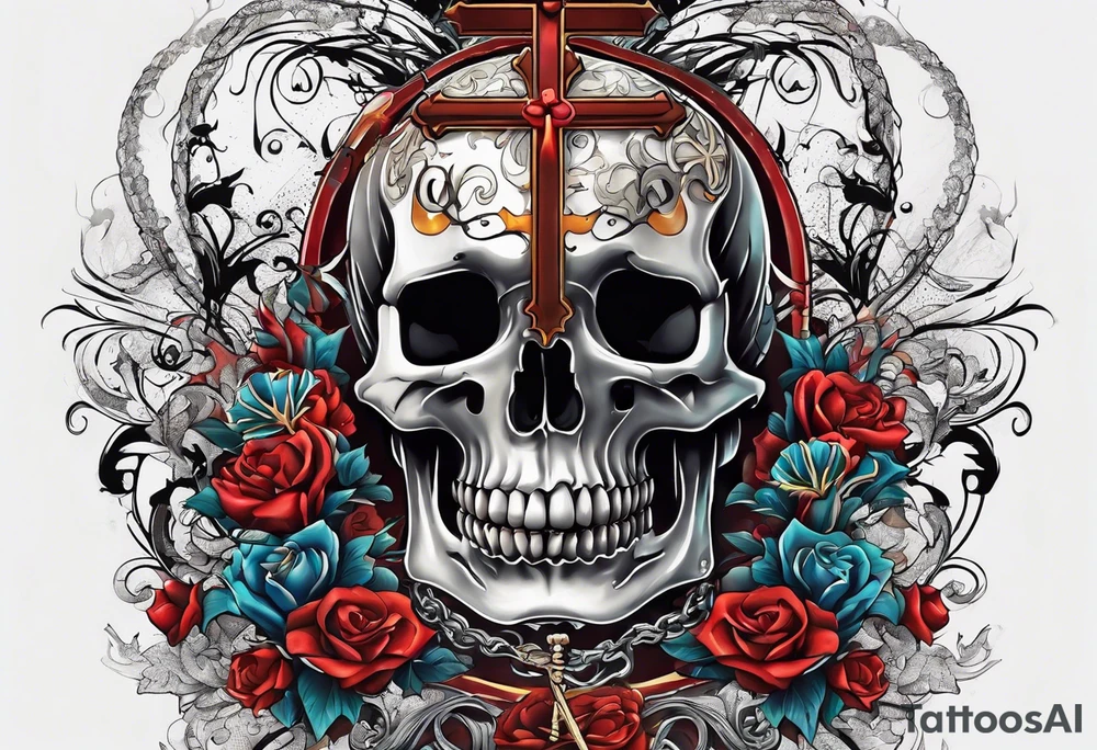 skeleton walking with a cross tattoo idea