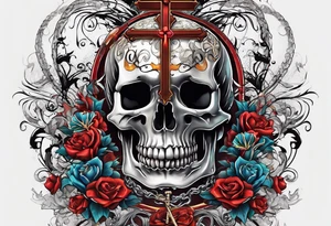 skeleton walking with a cross tattoo idea