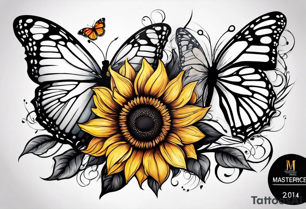 Arm sleeve with sunflowers and butterflies tattoo idea