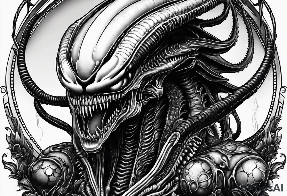 Xenomorph with ovomorph eggs tattoo idea