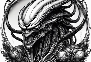 Xenomorph with ovomorph eggs tattoo idea