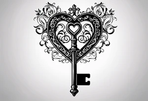heart shaped skeleton key that looks antique and is made of metal. must have the year 2016 on the front. in the key design include antique scrolling. tattoo idea