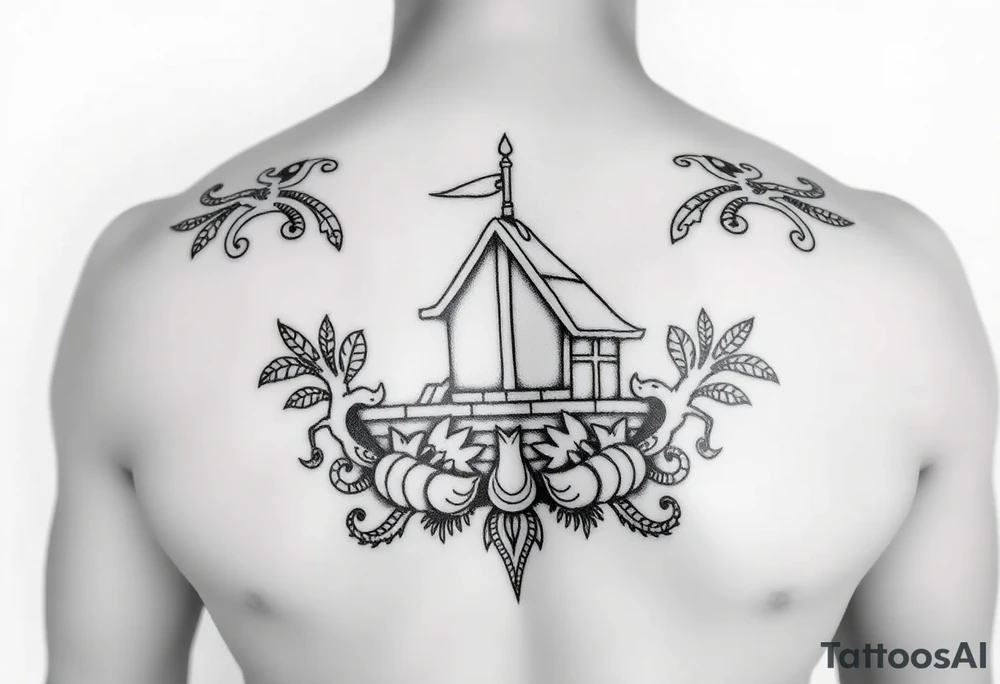 Polynesian tribal noah’s ark tattoo chest piece tattoo idea