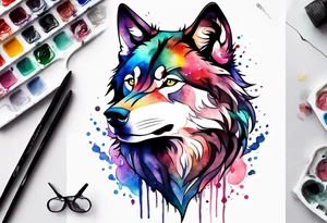 Watercolor wolf tattoo idea