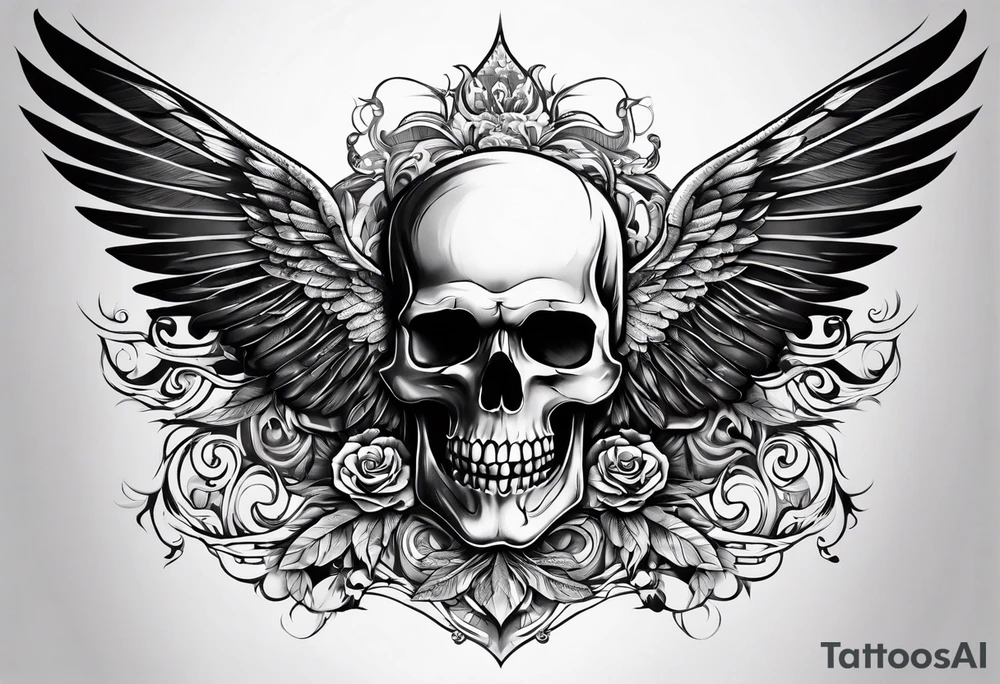 Stomach tattoo full wing and skull tattoo idea