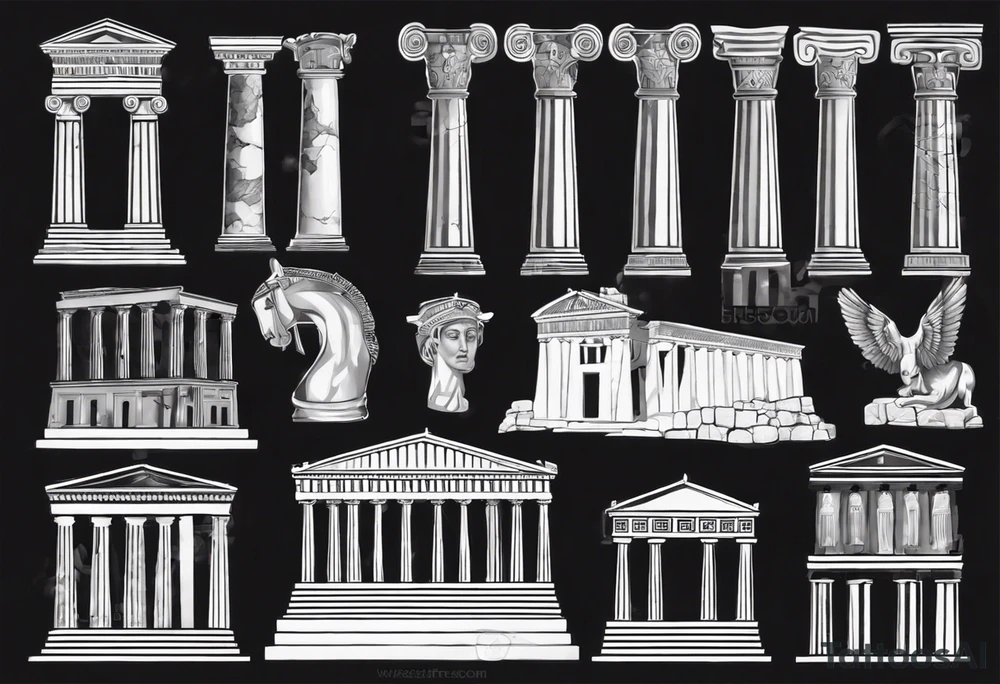 greek ancient buildings realism tattoo idea