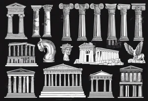 greek ancient buildings realism tattoo idea