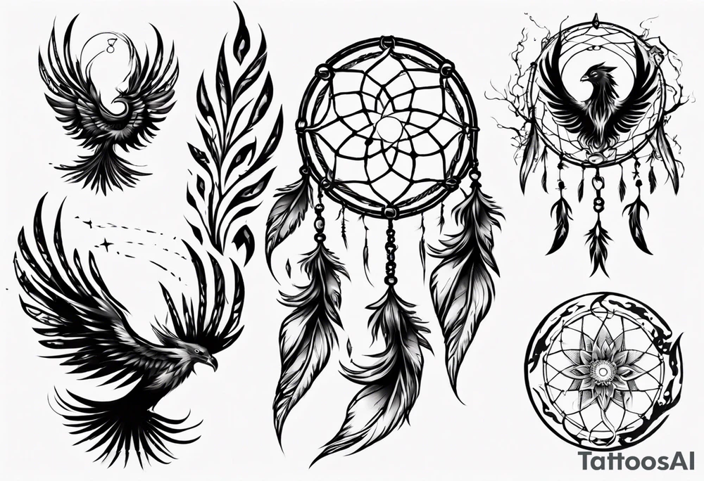 Fire Phoenix dream catcher tattoo idea