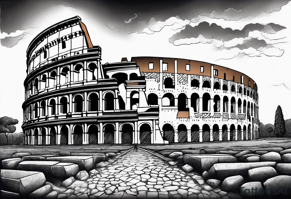 colosseum with cobble stone on ground tattoo idea