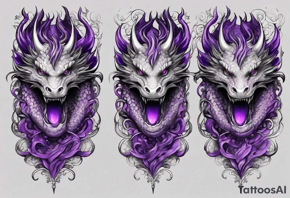 purple dragon arm sleeve with an eldritch design tattoo idea