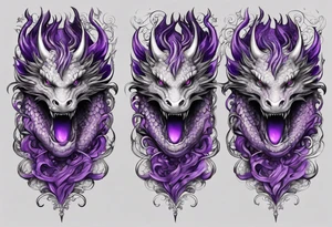 purple dragon arm sleeve with an eldritch design tattoo idea