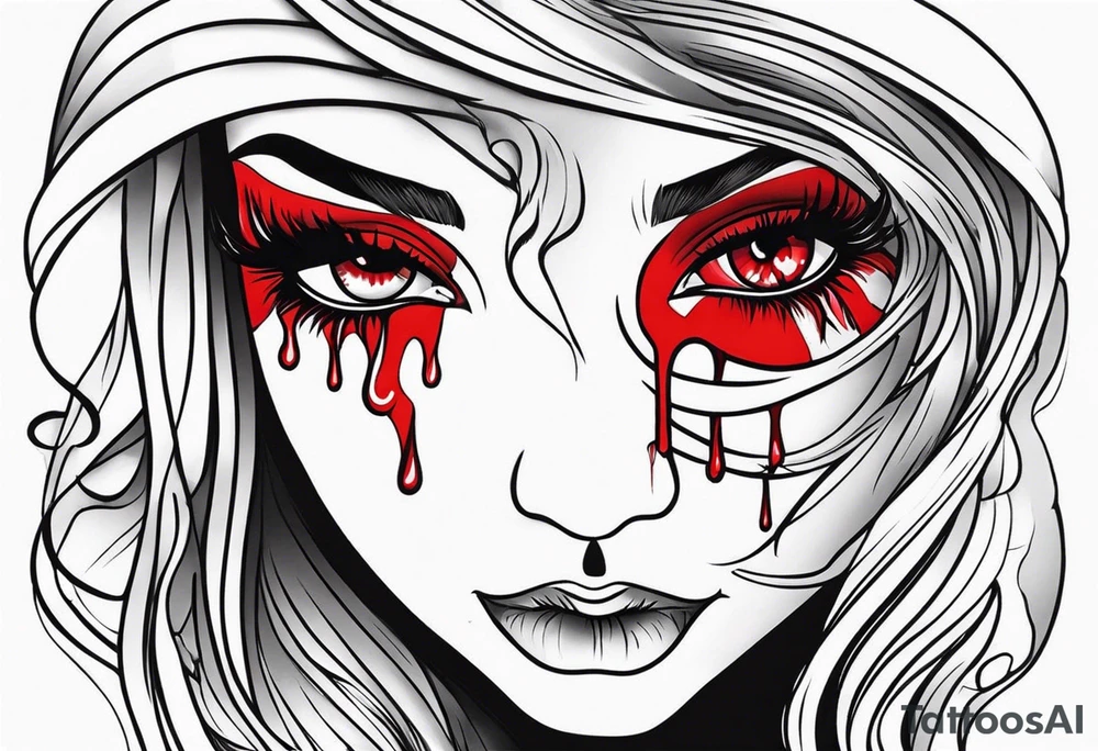 Bleeding tear draining to down from red eye sleeve tattoo design tattoo idea