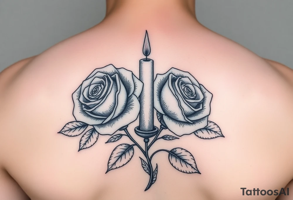 2 blue roses, candle lights , water tattoo idea