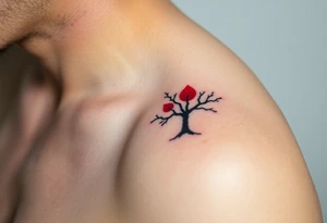 A minimalist tree silhouette with a single bright red leaf, symbolizing the bond to a loved one who has passed tattoo idea