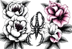 peonies and lilies with scorpion tattoo idea