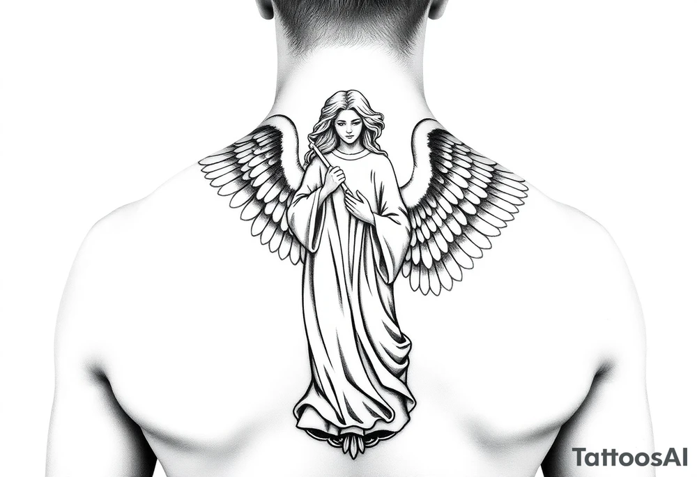 Female us coast guard officer protected by guardian angel statue religious tattoo idea