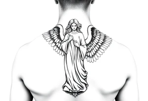 Female us coast guard officer protected by guardian angel statue religious tattoo idea