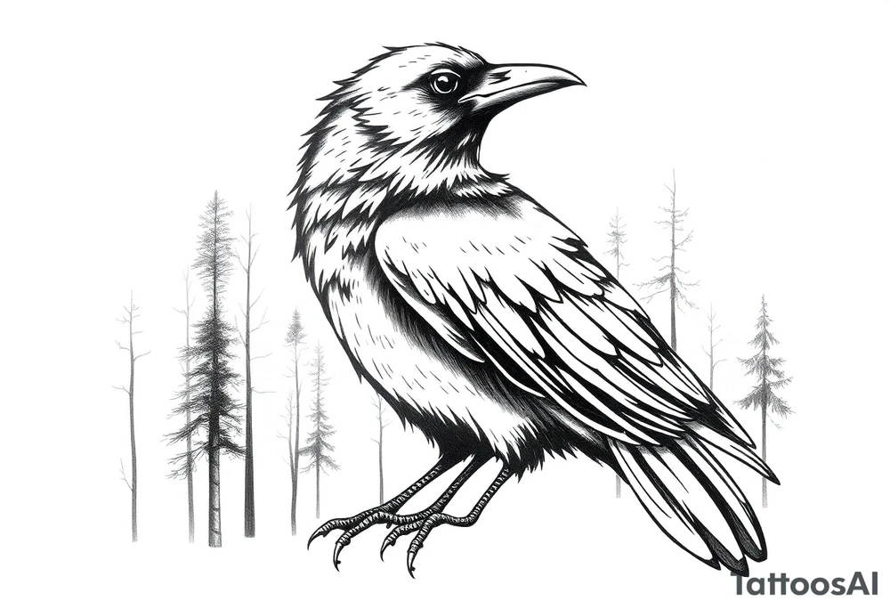 A crow with woods in the background tattoo idea