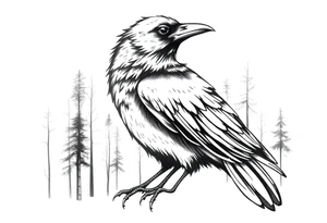 A crow with woods in the background tattoo idea