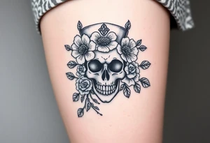 Pretty Nurse skull with peonies and honey combs tattoo idea