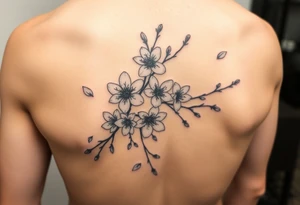 delicate cherry blossoms swirling in spring breeze with petals tattoo idea