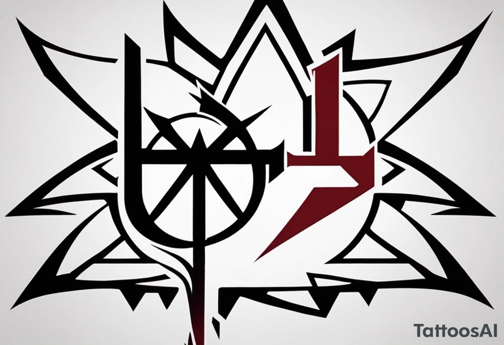Central Element: The Dragon Age: Inquisition symbol (the Inquisitor's mark) serves as the foundation and is placed in the center. Its sharp, symmetrical lines offer a strong base.

Triforce: Above the Inquisitor's mark, we integrate the Triforce symbol from the Legend of Zelda. The three golden triangles of the Triforce hover slightly above, as if they are radiating light downward onto the Inquisition logo.

Halo UNSC Wings: On either side of the Inquisition logo, we incorporate the stylized wings from the UNSC emblem, with a modern twist to fit the aesthetic. These wings can be more streamlined and connected seamlessly to the edges of the Inquisitor's mark to give a sense of unity. tattoo idea